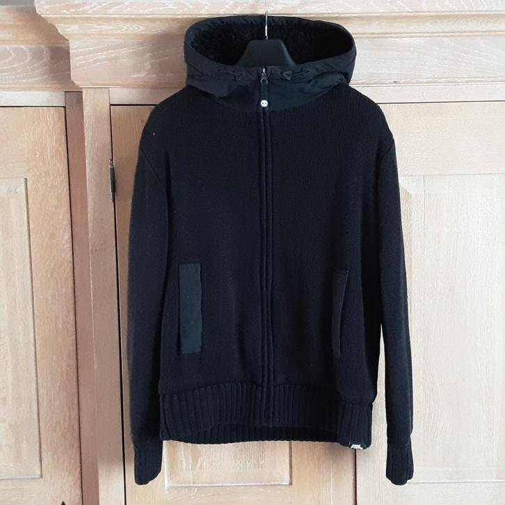 Gebreide heel warme jas NO FEAR, Waterdichte kap, Maat M, Kleding | Heren, Jassen | Winter, Maat 48/50 (M), Zwart, Ophalen of Verzenden