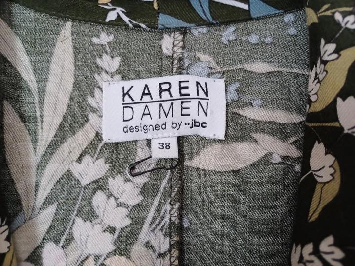 doorknoopjurk Karen Damen, Kleding | Dames, Jurken, Zo goed als nieuw, Maat 38/40 (M), Groen, Onder de knie, Ophalen of Verzenden