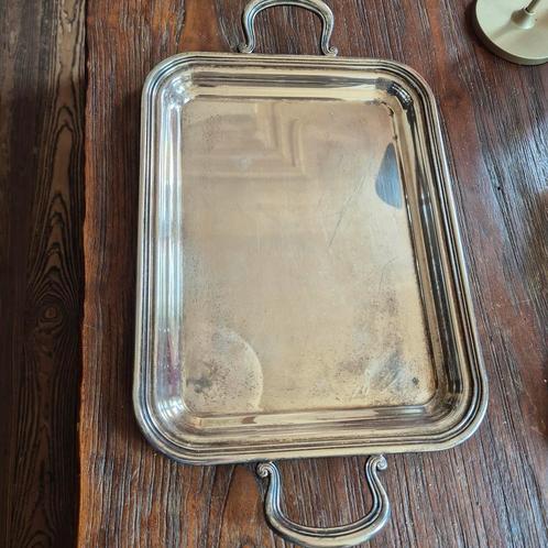 Olri, verzilverde serveerschaal met handvaten, Antiek en Kunst, Curiosa en Brocante, Ophalen of Verzenden