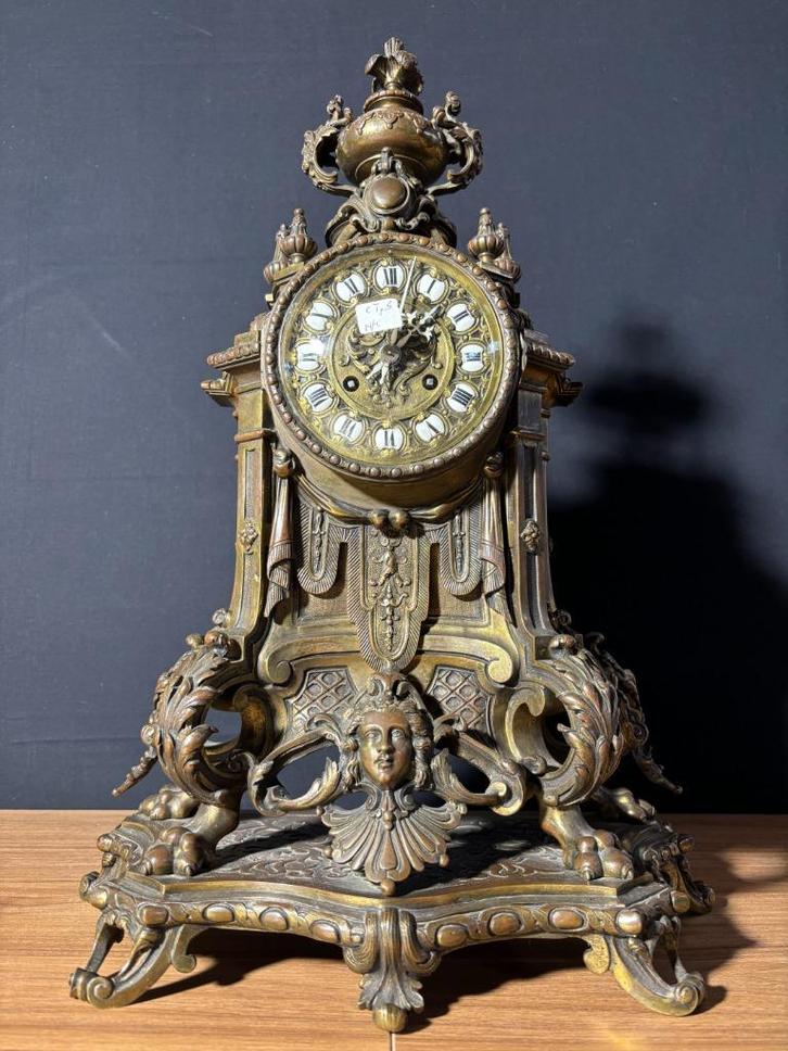 (45) Antieke Franse Bronzen Regency stijl Pendule ca.1880, Antiek en Kunst, Antiek | Klokken, Ophalen of Verzenden