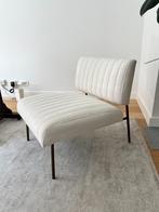 Set van 2 design fauteuils – beige stof met metalen frame, Ophalen, Scandinavisch design, Minder dan 75 cm, Zo goed als nieuw
