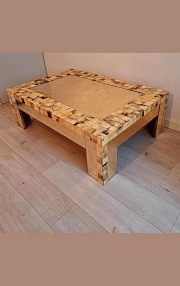 VINTAGE unieke salontafel met hoorn-inleg, Huis en Inrichting, Ophalen, Gebruikt
