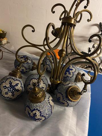 Porseleinen /koperen  oosters blauwe luster beschikbaar voor biedingen