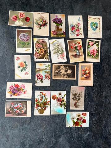 21 oude wenskaarten bloemen - leve Marie - feestdag beschikbaar voor biedingen