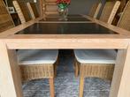 Eiken eettafel met zwarte natuursteen, Huis en Inrichting, Tafels | Eettafels, Ophalen, Zo goed als nieuw