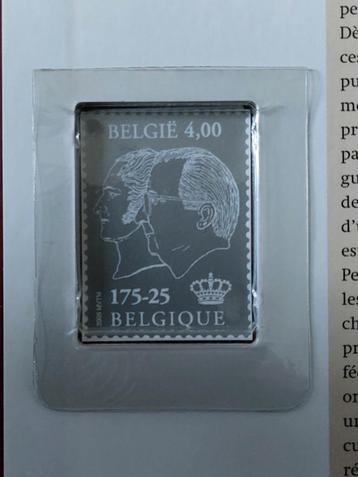 Verzilverde postzegel 175 jaar België in speciaal mapje beschikbaar voor biedingen