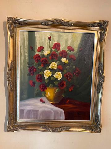 Peinture de Martion : pot de fleurs avec roses 