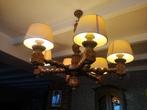 kloonluchter in hout met 6 armen en lichtpunten, Huis en Inrichting, Lampen | Kroonluchters, Ophalen, Gebruikt, Hout