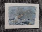schip in storm; olieverf op schilders papier ca 12 x 16 cm, Antiek en Kunst, Verzenden
