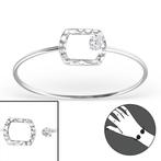 Zilveren bangle armband met zirkonia - OP=OP!, Ophalen of Verzenden, Nieuw, Zilver