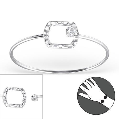 Zilveren bangle armband met zirkonia - OP=OP!, Handtassen en Accessoires, Armbanden, Nieuw, Zilver, Ophalen of Verzenden