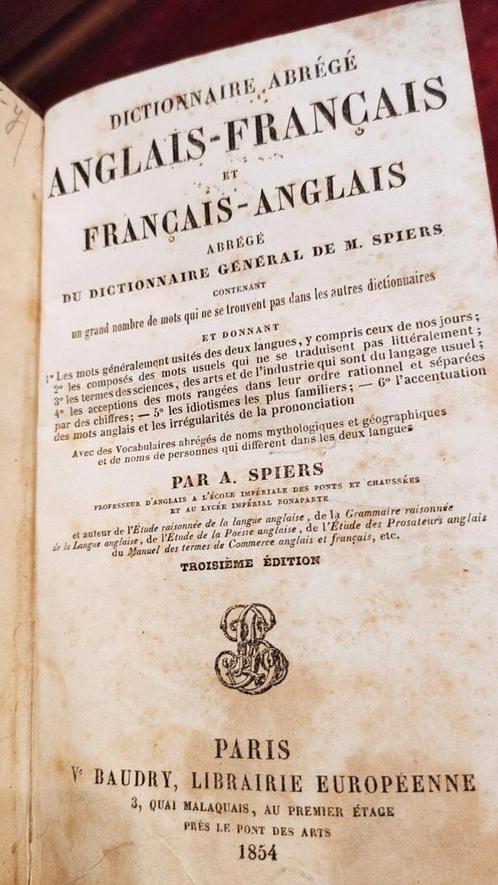 Dictionnaire abrégé Anglais Francais 1854 !!!, Antiquités & Art, Antiquités | Livres & Manuscrits, Enlèvement ou Envoi