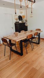 Steigerhout tafel + bijhorende stoelen, Comme neuf, Enlèvement, 50 à 100 cm, Rectangulaire