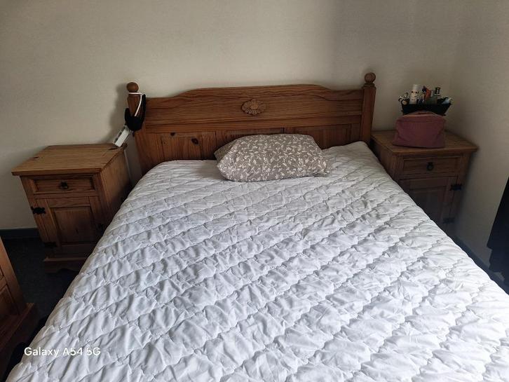 Lit en bois, Huis en Inrichting, Slaapkamer | Bedden, Gebruikt, 140 cm, 200 cm, Hout, Ophalen