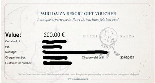 Voucher  - Pairi Daiza Resort twv €200,-, Hobby & Loisirs créatifs, Hobby & Loisirs Autre, Neuf, Envoi