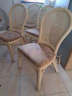 set van 4 keukenstoelen met kussens, Riet of Rotan, Vier, Gebruikt, Wit