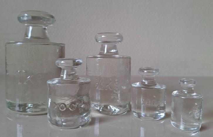 Vintage set van 5 glazen weegschaalgewichten, Antiek en Kunst, Antiek | Glaswerk en Kristal, Ophalen of Verzenden