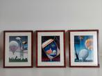 Set van 3 prachtige lithografie gerald ackerer golf ballon, Ophalen of Verzenden