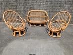 Vintage rotan / bamboo loungeset, Rotin, Banque, Utilisé, Enlèvement ou Envoi