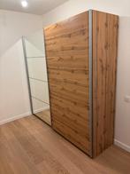 Kleerkast met schuifdeuren houten afwerking en spiegel, Huis en Inrichting, Kasten | Kleerkasten, Ophalen, 200 cm of meer, Met hangruimte