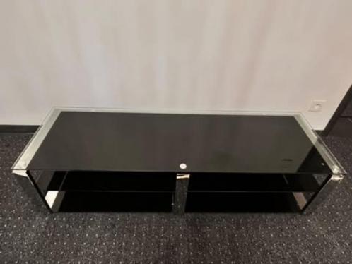 Zwarte glazen tv-meubel, Huis en Inrichting, Kasten |Televisiemeubels, Gebruikt, Minder dan 100 cm, Minder dan 50 cm, Glas, Ophalen