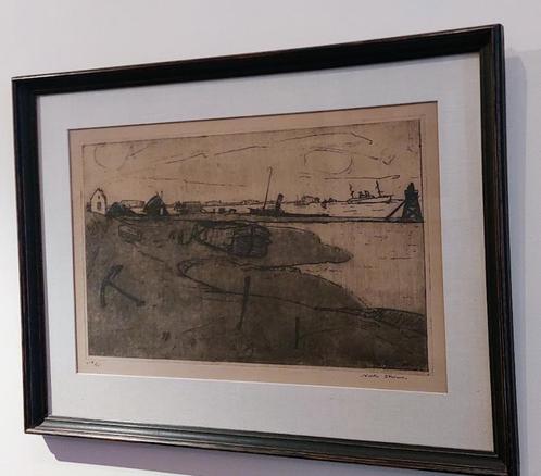 Walter Stevens - ets - "Doel" Nr/getekend/kader, Antiek en Kunst, Kunst | Etsen en Gravures, Ophalen of Verzenden