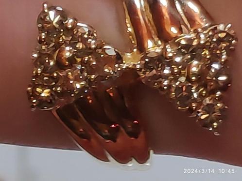 18kt gouden ring met 1kt aan lichtbruine diamanten, Handtassen en Accessoires, Ringen, Zo goed als nieuw, Verzenden