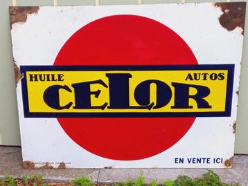 Panneau d'affichage émaillé HUILES AUTO Celor vers 1960, Enlèvement ou Envoi, Utilisé, Panneau publicitaire