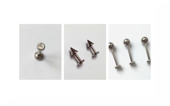 Lot de 6 labrets en acier chirurgical pour piercings, Handtassen en Accessoires, Piercings, Gebruikt, Staal, Ophalen of Verzenden