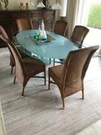 6 Rieten stoelen en ovalen glazen eettafel, Huis en Inrichting, Ophalen