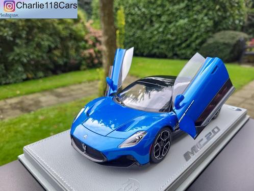 BBR 1/18 Maserati MC20 blauw diecast met voet en display, Hobby en Vrije tijd, Modelauto's | 1:18, Nieuw, Ophalen of Verzenden