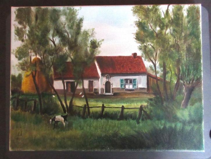 Schilderij "Hoeve in buurt Mechelen" -Lucien Boschmans, Antiek en Kunst, Kunst | Schilderijen | Klassiek, Ophalen of Verzenden