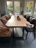 Unieke boomstameettafel + lederen zitbank + 3 lederen stoel, Huis en Inrichting, Ophalen, Gebruikt, Oosters, 6 tot 8 stoelen