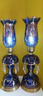 Paar blauwe Perzische glazen lampen, Antiek en Kunst, Antiek | Verlichting, Ophalen of Verzenden