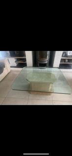 Natuurstenen salontafel met glas, Ophalen, Zo goed als nieuw, Glas