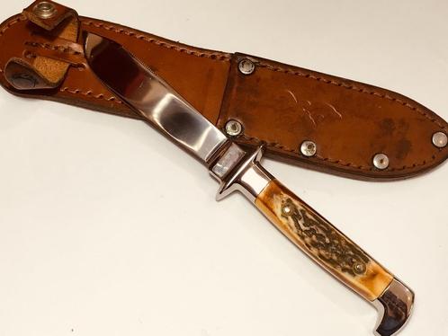 Vintage Browning Model  Stag Handle Fixed Blade Knife /w lea, Caravans en Kamperen, Kampeergereedschap, Nieuw, Verzenden