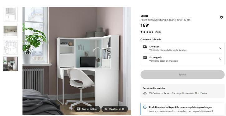 2 BUREAUX MICKE IKEA d'angle 1 blanc et 1 noir, Articles professionnels, Aménagement de Bureau & Magasin | Mobilier de bureau & Aménagement