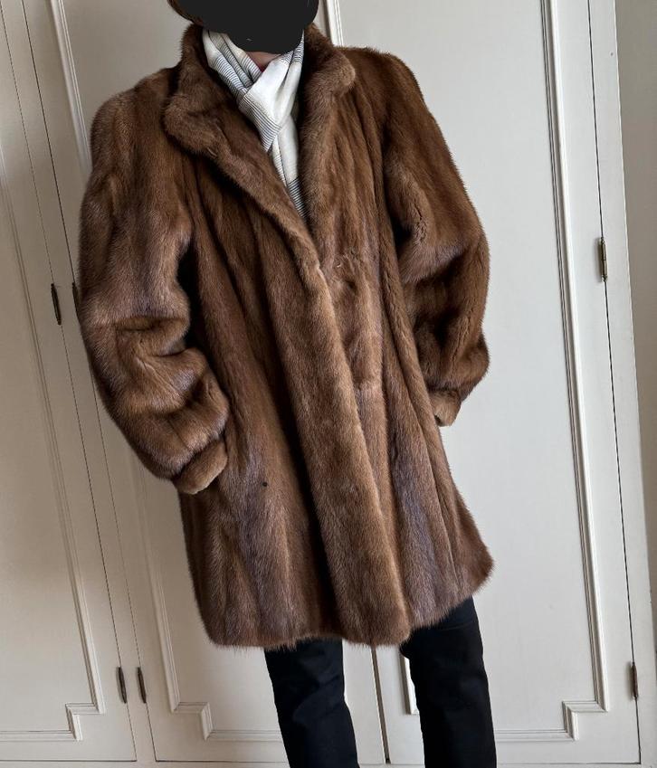 bruine nertsmantel met volle huid, maat 42-44,, Kleding | Dames, Jassen | Winter, Gedragen, Maat 42/44 (L), Bruin, Ophalen