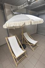 Bamboe ligstoelen met parasol, Chaise, Comme neuf, Enlèvement, Bois