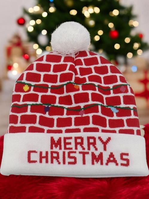 Beanie Muts met Pompon Merry Christmas, Kleding | Dames, Mutsen, Sjaals en Handschoenen, Nieuw, Muts, Verzenden