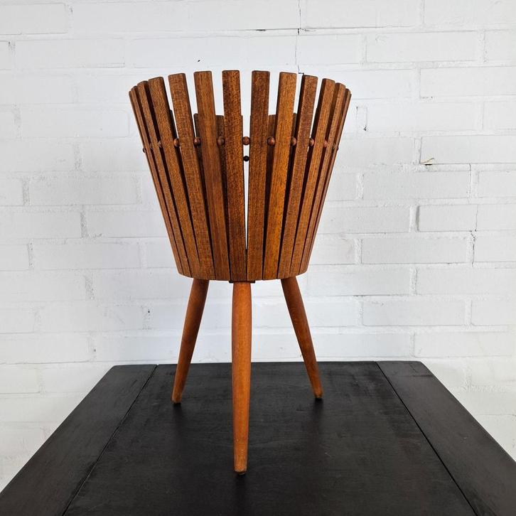 Vintage plantenbak teakhout, Jardin & Terrasse, Bacs à fleurs & Jardinières, Bois, Enlèvement ou Envoi