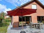 houten parasol + parasolvoet op 4 wielen / 2 handgrepen, Ophalen, 2 tot 3 meter, Stokparasol, Verstelbaar