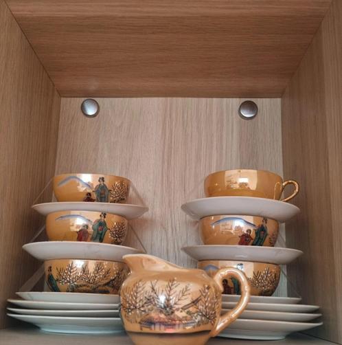 6 Japanse eierschaal porselein kop en schotels met melkkan, Antiek en Kunst, Antiek | Porselein, Verzenden