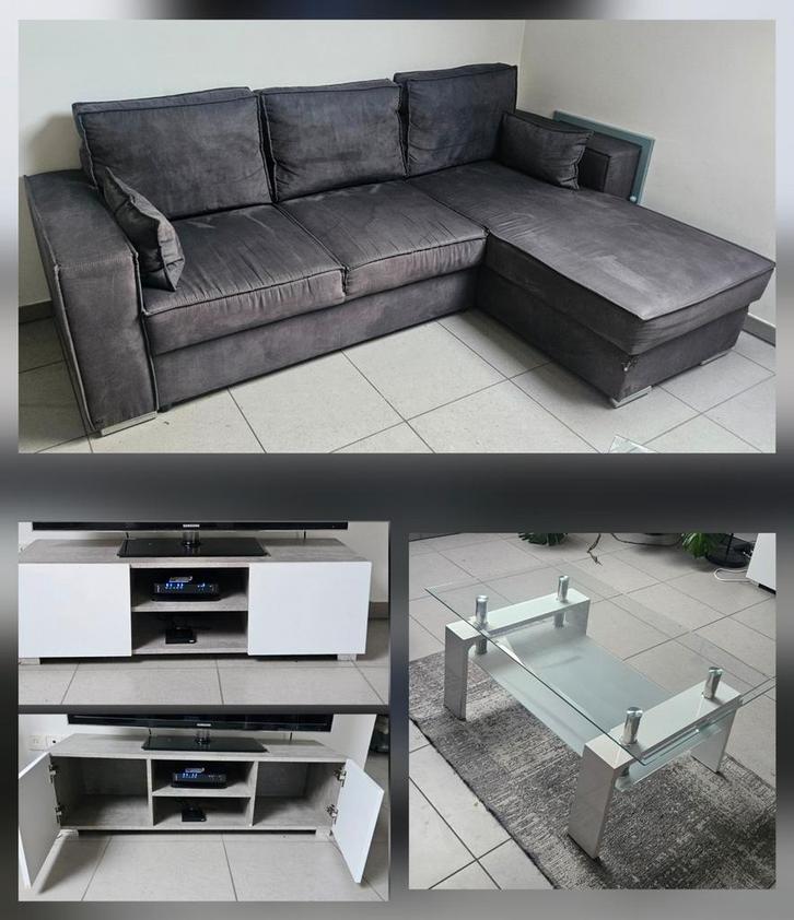 Salon complet, Maison & Meubles, Canapés | Salons, Utilisé, Banc d'angle, Trois personnes, 200 à 250 cm, 75 à 100 cm, Tissus, Enlèvement