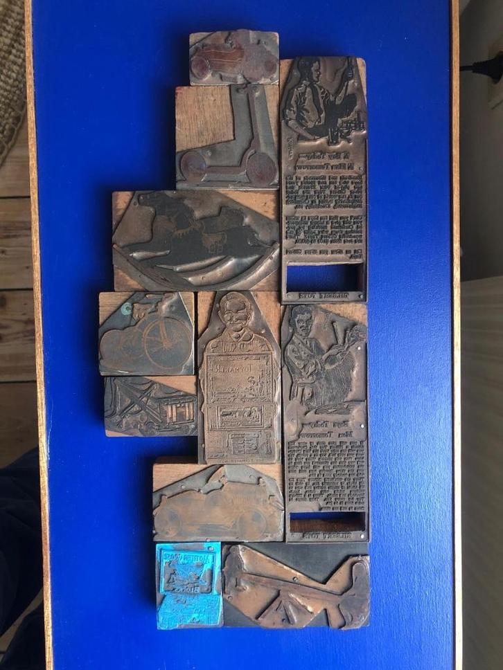 Vintage/antiek - 11 koperen blokprintstempels, Antiek en Kunst, Antiek | Brons en Koper, Ophalen