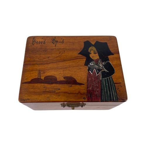 Petite boite en olivier Trois Epis signée décor femme, Antiquités & Art, Curiosités & Brocante, Enlèvement ou Envoi