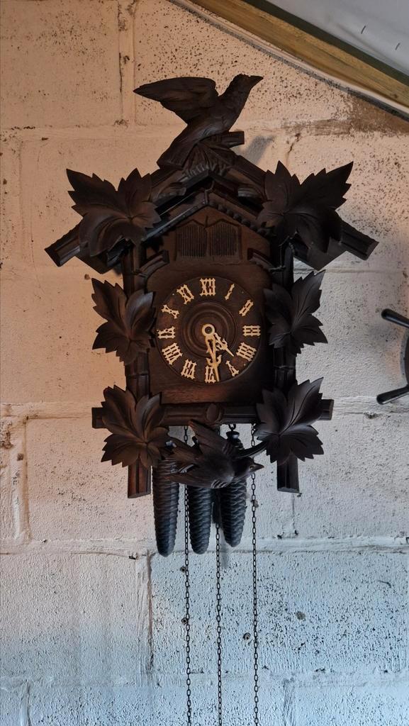 Antieke koekoeksklok met kwartel, Antiek en Kunst, Antiek | Klokken, Ophalen of Verzenden