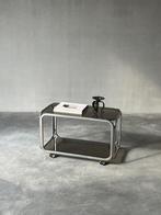 Vintage chroom salontafel / trolley met gerookt glas, Huis en Inrichting, Ophalen, Zo goed als nieuw, Glas