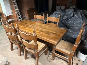 Massieve eiken tafel met 6 stoelen in franse stijl, Enlèvement, Utilisé, Frans rustiek, 4 à 6 chaises