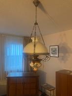 Grote hanglamp petroleumstijl, messing, keramiek, melkglas, Ophalen, Zo goed als nieuw, Glas